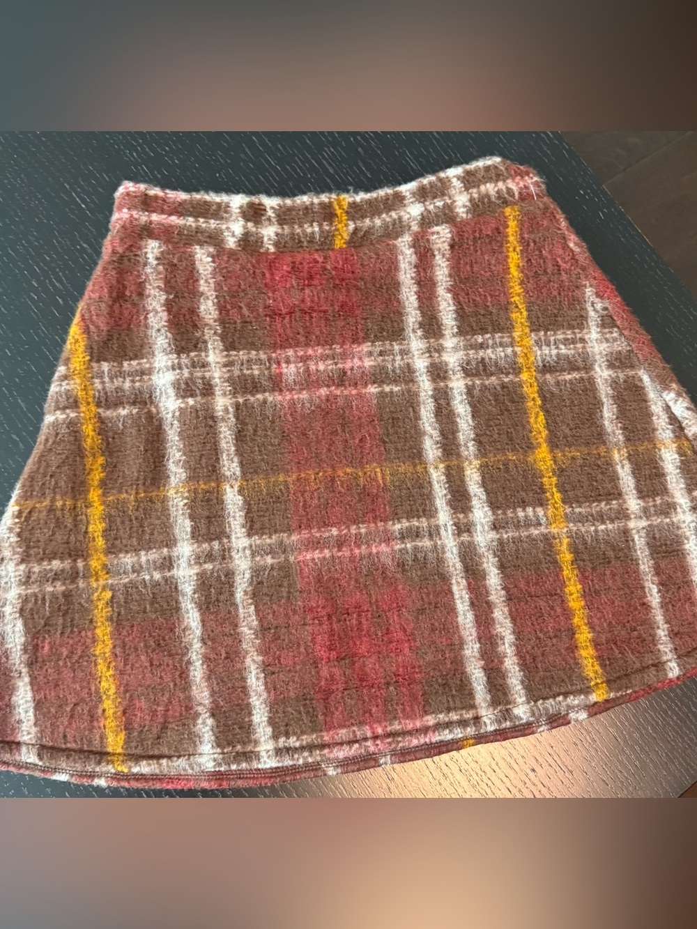 Zara Plaid Wool-Blend A-Line Skirt in Brown and Red